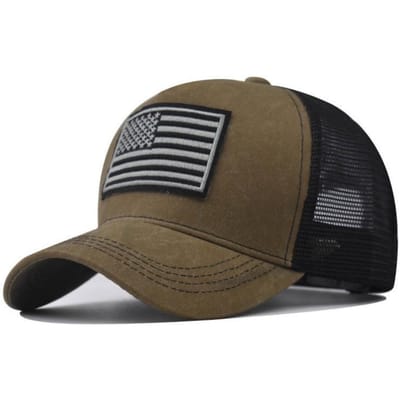 Tactische Baseballpet Heren Dames Katoen Vlag van de VS Unisex Outdoor Hardloopmuts Adjustable brown