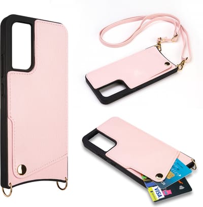 Casemania Hoesje Geschikt voor Samsung Galaxy A54 - Back Cover met Draagkoord - Pasjeshouder Hoes met Bandje - Crossbody Telefoonhoesje - Lanyard Case - Roze