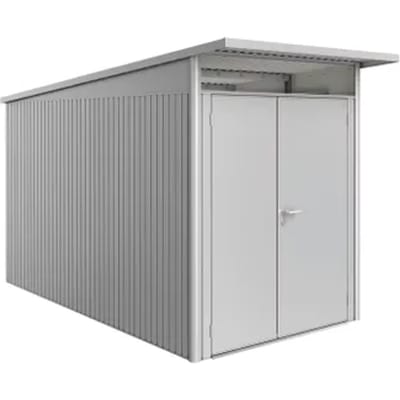 Biohort Metalen Tuinhuis Avantgarde - Zilver Metallic - 180x380cm - Dubbele Deur - Met Lessenaarsdak