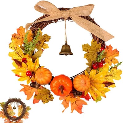 Herfst deurkrans kunstmatige herfstkrans hangende klokken esdoornblad-krans decoratie 30 cm