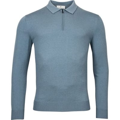 Thomas Maine Trui Pullover Half Zip Polo Collar Single Knit Merino Blend Grijsblauw / male