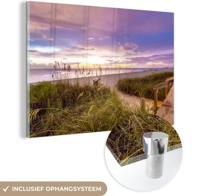 MuchoWow® Glasschilderij 120x80 cm - Schilderij acrylglas - Strand - Kleuren - Amerika - Foto op glas - Muurdecoratie woonkamer - Wanddecoratie slaapkamer - Schilderijen