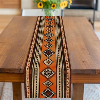 Etnische Stijl Diamantpatroon Tafel Runner, Retro Exotische Tafeldecoratie 40x140cm brown