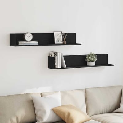 vidaXL - Wandschappen - 2 - st - 100x16,5x16,5 - cm - bewerkt - hout - zwart