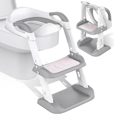 Aurixi® WC Verkleiner Met Trapje - WC Verkleiner - WC Bril Verkleiner Kinderen - Wit-Grijs - 47cm x 35cm x 3cm