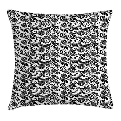 ABAKUHAUS – Victoriaanse kussenhoes – Damast-geïnspireerde wijnoogst – 50x50 cm – zwart-wit