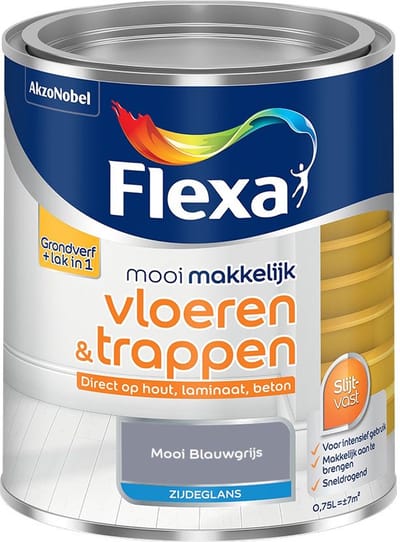 Flexa - Mooi Makkelijk Vloeren & Trappen Zijdeglans - Mooi Blauwgrijs - Mengverf - 750 Ml