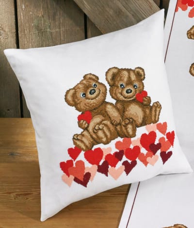Borduurpakket - Kussen Harten Teddy - Permin - 83-6118