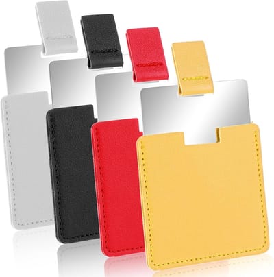 Set van 4 RVS zakspiegels - reis spiegels - 6.5 x 7 cm - kleine handspiegel met beschermhoes - gepolijste metalen spiegel - make-up spiegel - ultra-dun en duurzaam ontwerp