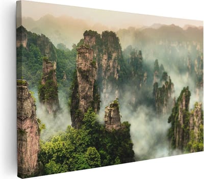 Artaza Canvas Schilderij Landschap - 30x20 cm - Klein - Wanddecoratie Bergen Natuur - Muurdecoratie Bos - Kamer Accessoires Mist