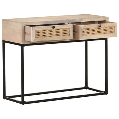vidaXL - Wandtafel - 100x35x76 - cm - massief - mangohout - en - natuurlijk - riet