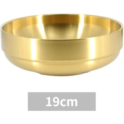 Bol en acier inoxydable doré double couche 19/21/23 cm, épais, pour soupe, nouilles, bibimbap, cuisson, pâtisserie, salade de fruits, service beige