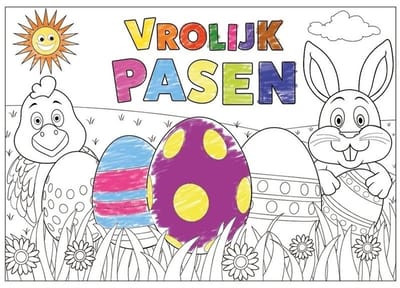 Bellatio Design Pasen kleurplaat placemats - 24x - papier - paasontbijt / paasbrunch - kinderen