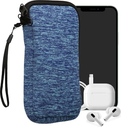 kwmobile telefoontasje universeel geschikt voor XL - 6,7/6,8" smartphones - 17,2 x 8,4 cm - Hoesje met rits en polslusje -In zeeblauw / lichtblauw -