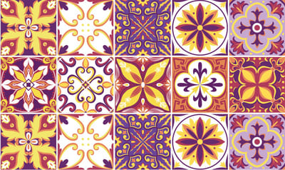 Plaktegels - Zelfklevende Tegels - 15x15 cm - Ulticool - Mandala Geel Oranje Paars Lila - 15 stuks - Decoratie Sticker Tegels - Plakfolie Tegelstickers - Achterwand voor de Muur Badkamer - Keukenwand Keuken - Sticktiles