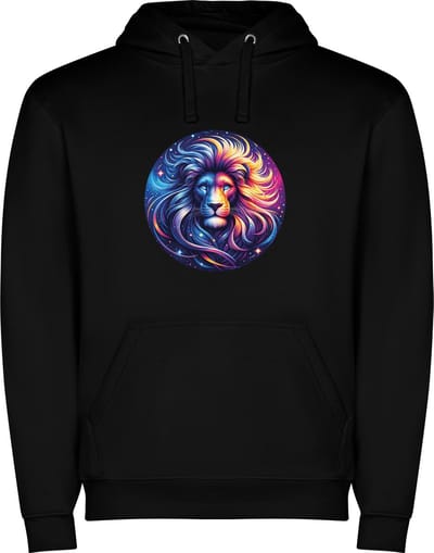 Zwarte unisex hoodie met “ Kleurrijke Sterrenbeeld Leeuw – Astrologie – Horoscoop – Zodiac Signs “ Print Full Color Color merk Roly maat S
