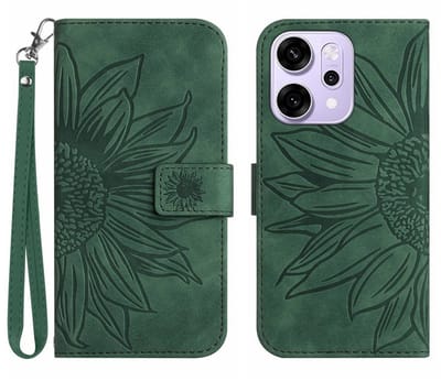 Coverup Hoesje - Geschikt voor OPPO Reno14 Hoesje - Coverup Zonnebloem Book Case met Koord - Groen