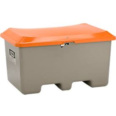 Universele box CEMO, glasvezelversterkte kunststof (GVK), 200 l, L 890 x B 600 x H 690 mm, deksel met gasveren, grijs/oranje