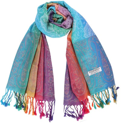 Dailygoods- Sjaal Dames Warm - Etnische Stijl - Katoen - 70 x 180 cm - Kleurrijke Gradiënt - Met Kwasten - Ademend en Comfortabel - Sjaaltje