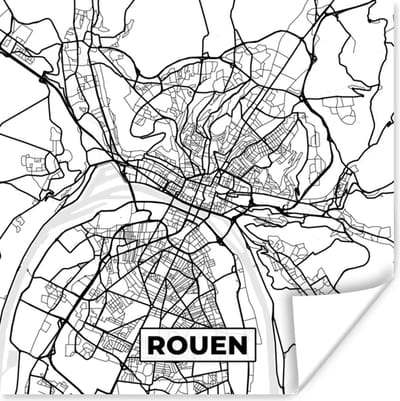 Poster Stadskaart - Frankrijk - Kaart - Rouen - Plattegrond - Zwart wit - 100x100 cm XXL