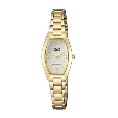 Q&Q Q06A-002PY - Horloge - Analoog - Vrouwen - Dames - Stalen band - Ovaal - Metaal - Cijfers - Streepjes - Goudkleurig - Wit