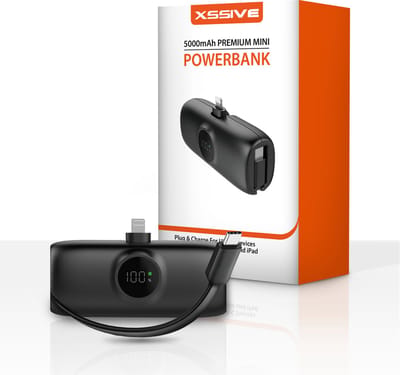 Mini Powerbank 5000 mAh - Geschikt voor Powerbank iPhone 14 Pro Max / iPad met Lightning Poort - Ingebouwde 20W USB C Snellader Kabel voor 16 Pro Max - 20W Fast Charger - Compact en Licht - Zwart