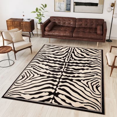 Tapiso Atlas PP Vloerkleed Zwart Beige Zebra Woonkamer Tapijt Maat- 70x130