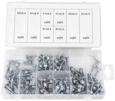200 stuks zelftappende schroeven, hexagonale kop, metaal, zelfborende schroeven set voor diverse toepassingen