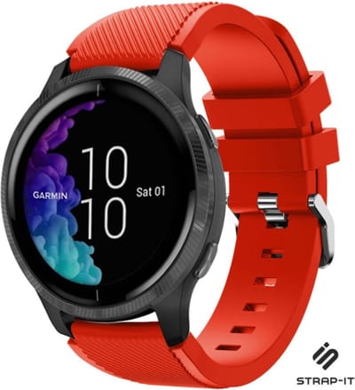 Strap-it Smartwatch siliconen bandje - geschikt voor Garmin Venu / Venu SQ / Vivomove HR / Forerunner 245 / 570 - 42mm / 645 - rood