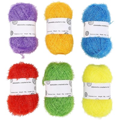 6 Pièces Fil Brillant Multicolore Coton Doux Pailleté Fil Scintillant avec Crochet en Acier Inoxydable pour Tricot Artisanat