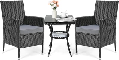 DHN 3 delig Balkonset - Balkonset met kussens - Tuintafel met 2 stoelen - Balkontafel met 2 stoelen - Grijs