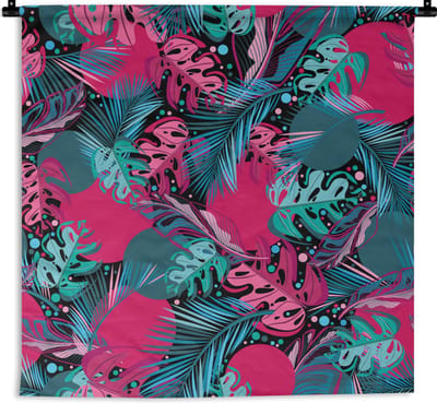 Wandkleed - Wanddoek - Bladeren - Hawaii - Design - Roze - Blauw - 90x90 cm - Wandtapijt