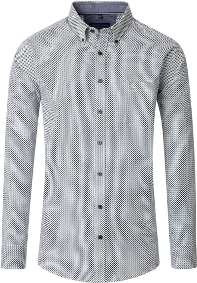 CASA MODA Sport comfort fit overhemd - twill - wit met blauw en groen dessin - Strijkvriendelijk - Boordmaat: 49 - 50