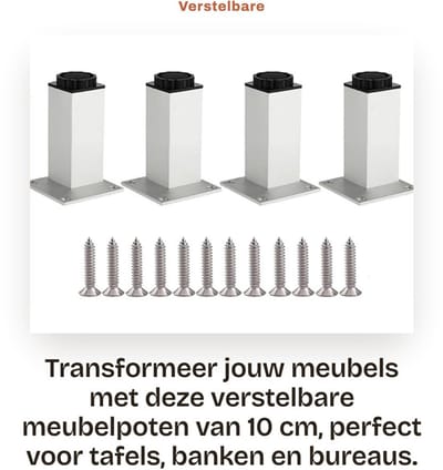 Dailygoods- Meubelpoten 10 cm - Verstelbaar - Aluminiumlegering - Antislip - Set van 4 - Roestbestendig
