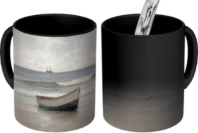 Magische Mok - Foto op Warmte Mokken - Koffiemok - Roeiboot - Zee - Horizon - Magic Mok - Beker - 350 ML - Theemok