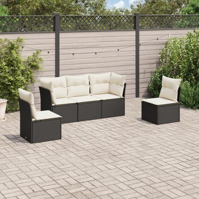 vidaXL - 5-delige - Loungeset - met - kussens - poly - rattan - zwart