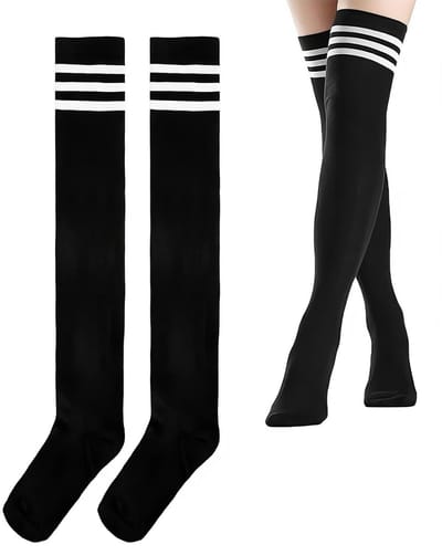 Allecto - Overknee Sokken - Damesmode - Multicoloured Striped Thigh High Socks - Perfect voor Cosplay en Yoga - Comfortabele en trendy sokken - Ges..