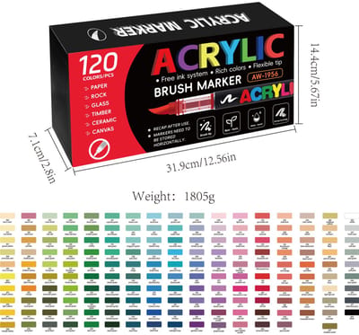 Acrylmarkers - 120 kleuren - zachte punt zonder drukken - voor kunst, DIY, handtekenen en graffiti - geschenkdoos