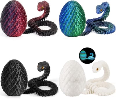 Set van 4 3D Geprinte Slang Speelgoed - Paasdecoratie, Draak Eieren en Dieren Speelgoed voor Kinderen, Perfect als Cadeau en voor Thuisdecoratie
