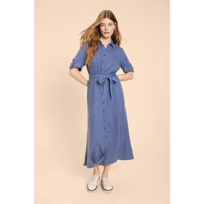 White Stuff Beth Linen Blend Shirt Dress Blue Multi Size: 14 | Shirt Dresses Outlet | Dames | Blauw