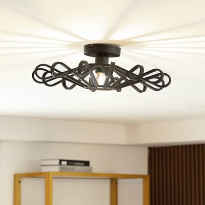 Lindby - plafondlamp - 1licht - IJzer - H: 14 cm - E27 - zwart
