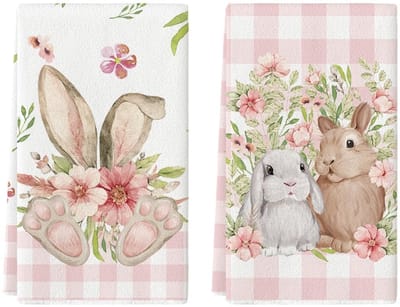 Dailygoody - Keuken Handdoeken Set - Bloemen Design - Perfect als Cadeau - Roze - Theedoeken voor Pasen - Zachte Polyester Handdoeken - Set van 2