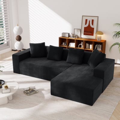 Convertibele L-vormige Bank, 3-Zitsbank, Hoekbank, Volledig Gecomprimeerde, Frameloze Bank, Cloud combinatiebank met L-vormige Chaise Longue, Moderne Modulaire Bank met Diepe Zitvlakken, Gestoffeerde bank Voor Woonkamer en Slaapkamer