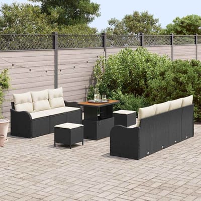 vidaXL - Tuinbank - Set - 10 - st - 9-Aantal - zitplaatsen - Zwart - en - Crème