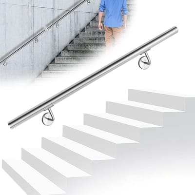 Trapleuning RVS - Handrail Wandbevestiging - Veiligheid Binnen Buiten - Geborsteld Roestvrij Staal - 120 cm Diameter 40mm - Zilver