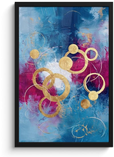 Poster in lijst - Fotolijst 40x60 cm - Posters - Cirkels - Goud - Abstract - Posterlijst zwart - Decoratie - Wanddecoratie woonkamer - Muurdecoratie slaapkamer