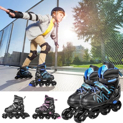 Skeelers voor kinderen - Verstelbare rolschaatsen - Buiten sporten - Drievoudige bescherming - Maat 29-39 - Blauw