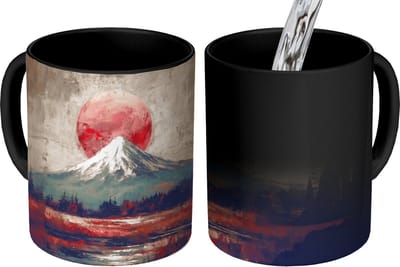 Magische Mok - Foto op Warmte Mokken - Koffiemok - Bergtop - Sneeuw - Zon - Magic Mok - Beker - 350 ML - Theemok