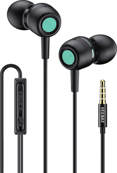 In-Ear Hoofdtelefoon met Microfoon en Volumeregeling - Sterke Bas Oordopjes voor Smartphone, Laptop, Tablet | 3,5mm Stereo Oortelefoon Zwart