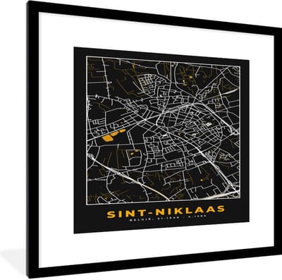 Fotolijst incl. Poster - Stadskaart - Sint-Niklaas - Plattegrond - Goud - Kaart - 40x40 cm - Posterlijst